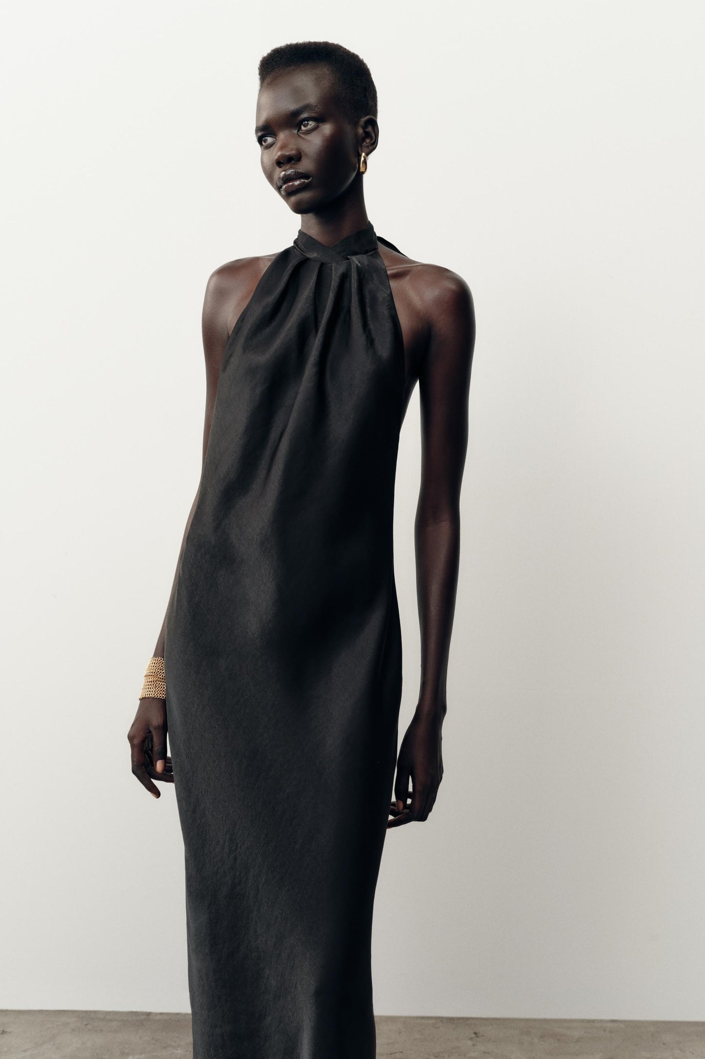 Halter Neck Satin Midi Dress