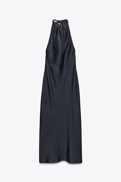 Halter Neck Satin Midi Dress