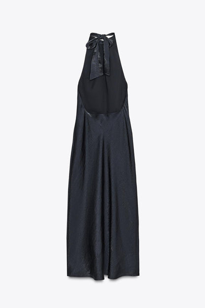 Halter Neck Satin Midi Dress