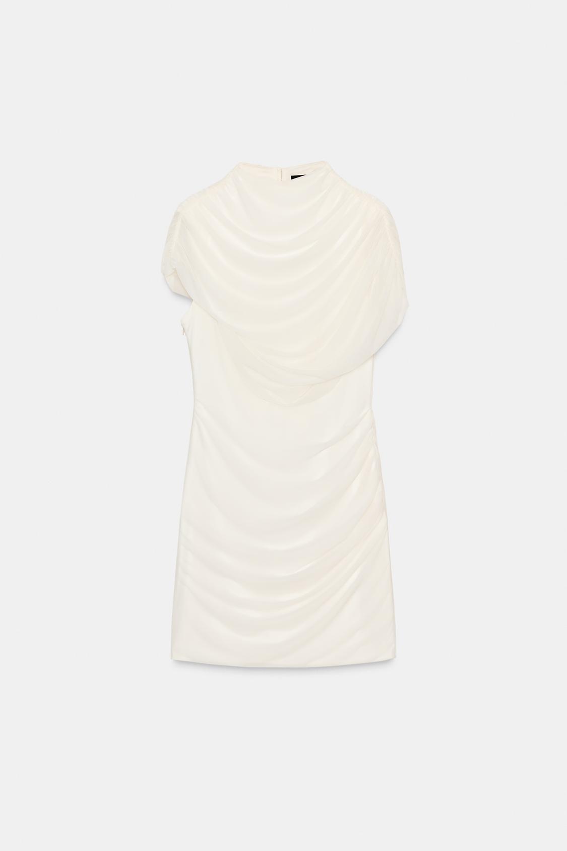 Ivory Ruched Detail Mini Dress