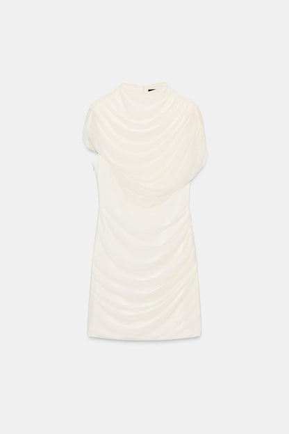 Ivory Ruched Detail Mini Dress