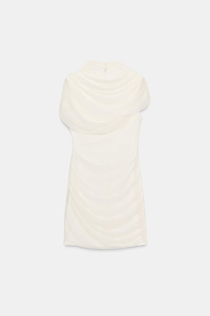 Ivory Ruched Detail Mini Dress