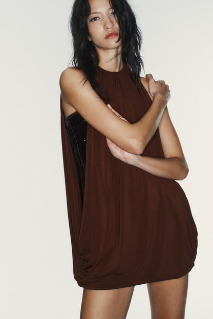 Chocolate Brown Drape Dress