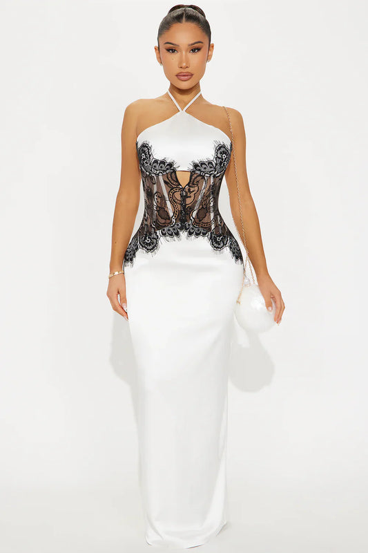 Satin Lace Corset Maxi Dress