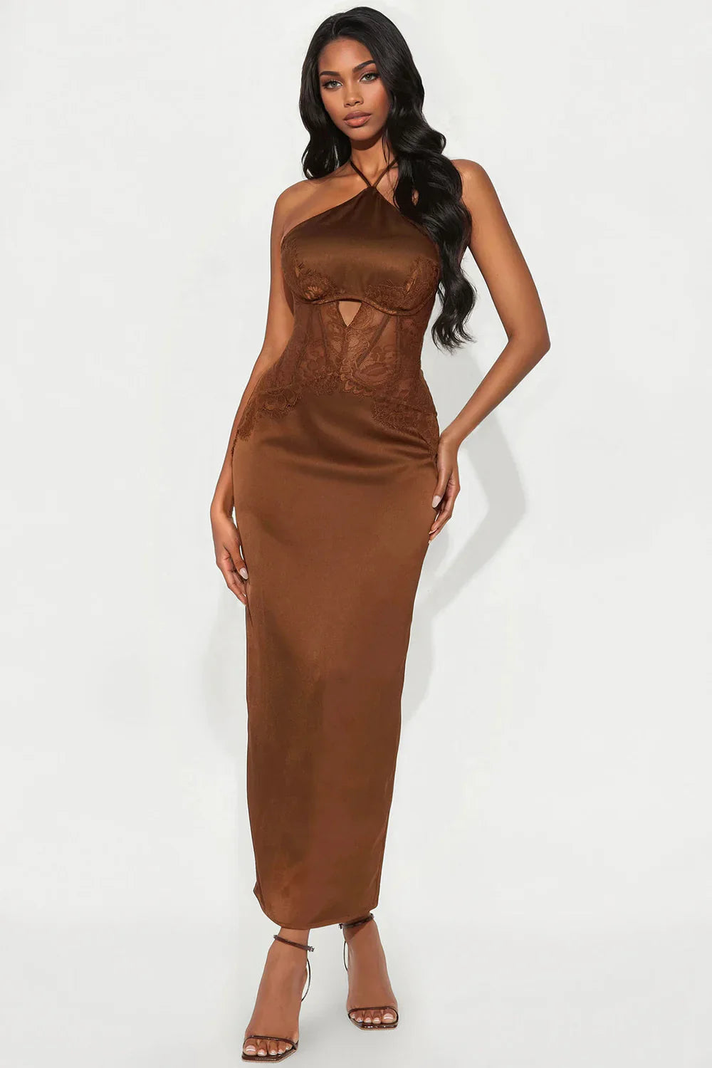 Satin Lace Corset Maxi Dress