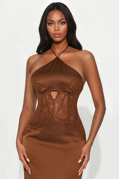 Satin Lace Corset Maxi Dress