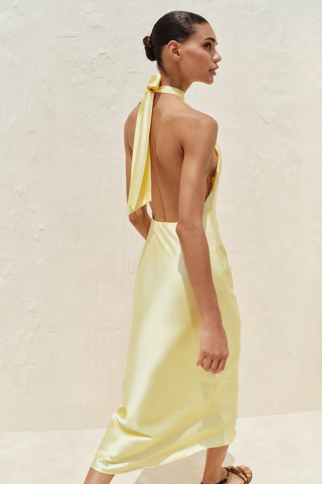 Halter Neck Satin Midi Dress