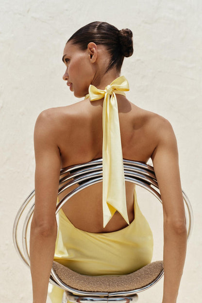 Halter Neck Satin Midi Dress