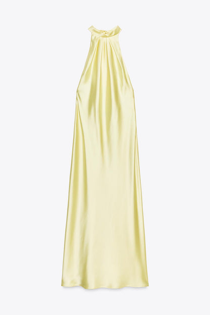 Halter Neck Satin Midi Dress
