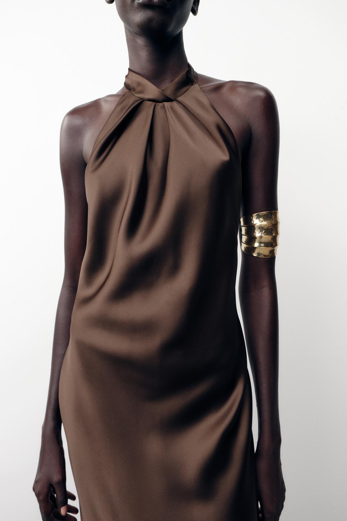 Halter Neck Satin Midi Dress