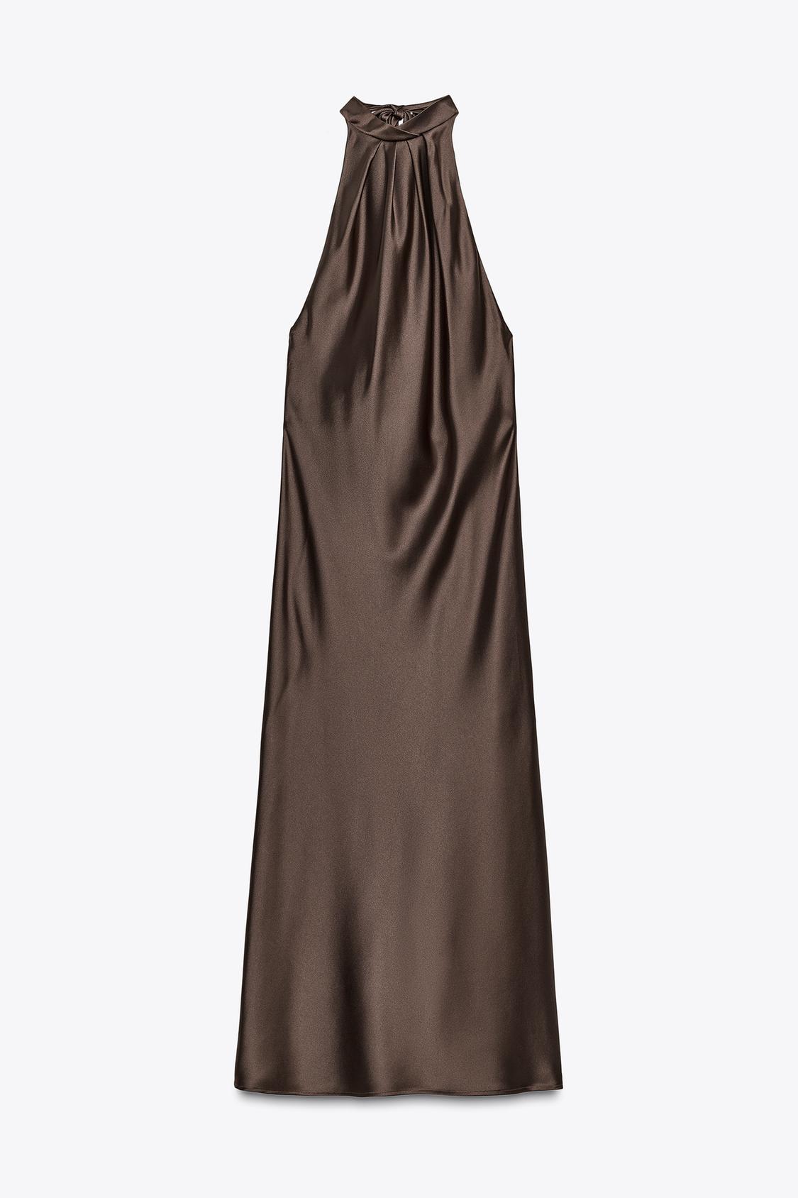 Halter Neck Satin Midi Dress