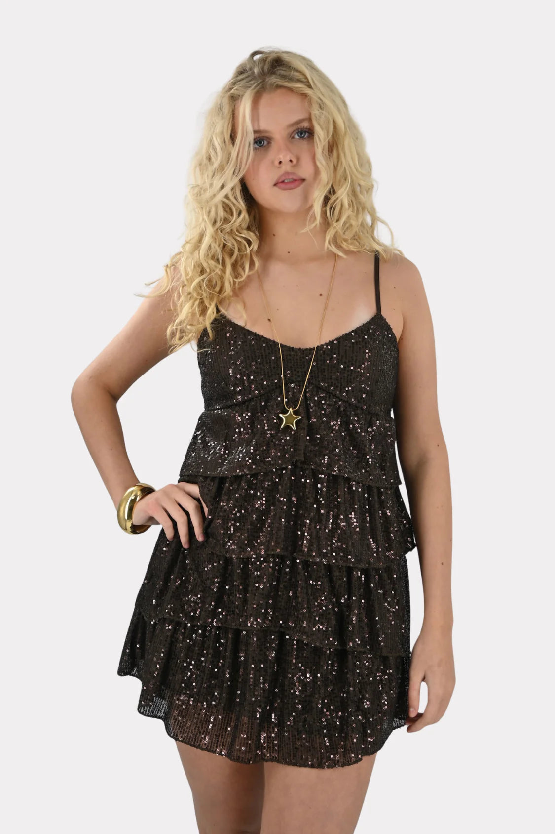 Sequin Tiered Mini Dress