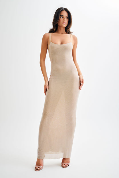 Crystal Mesh Backless Maxi Dress