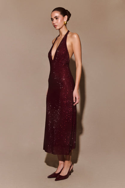 Sequin Halter Backless Midi Dress