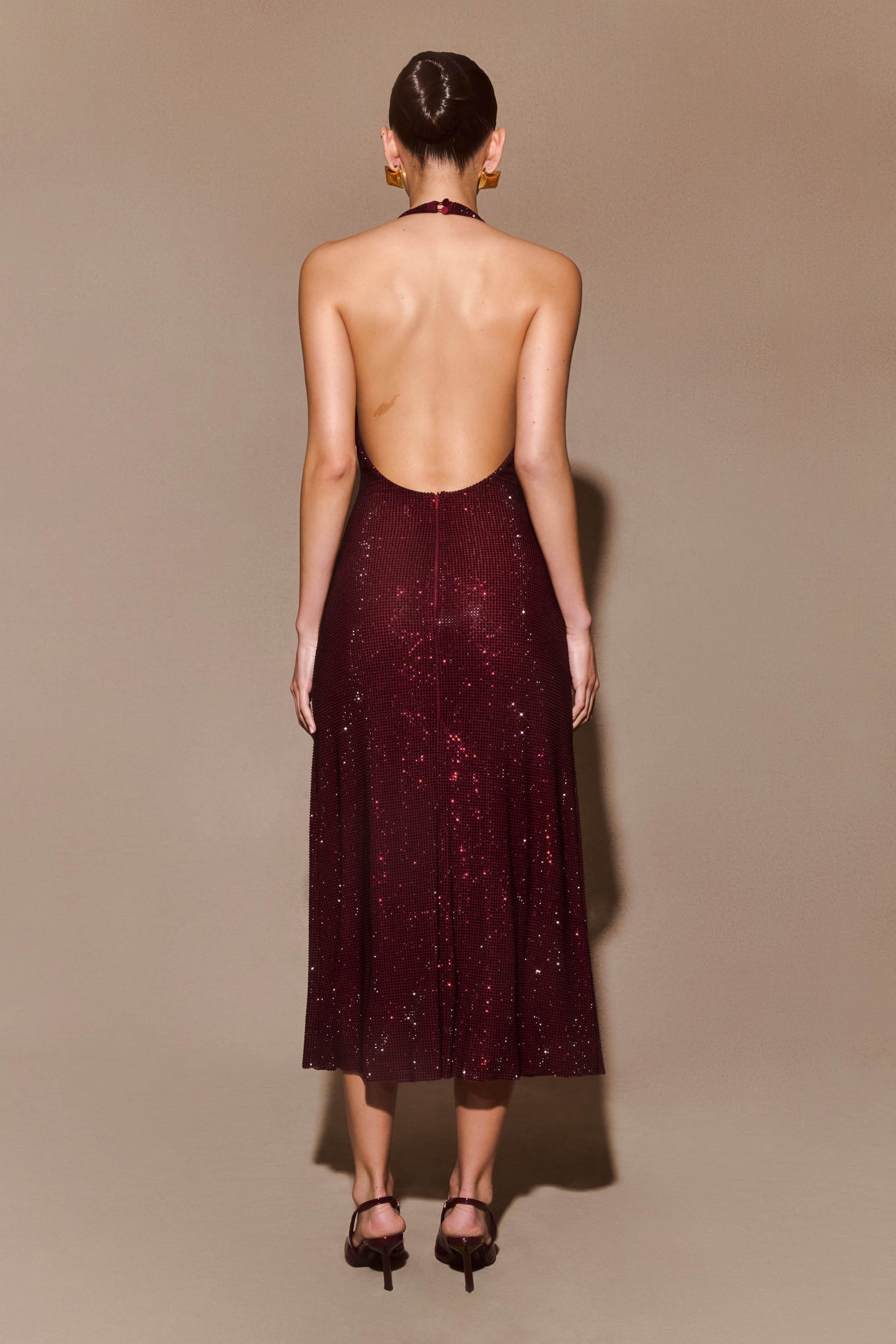 Sequin Halter Backless Midi Dress