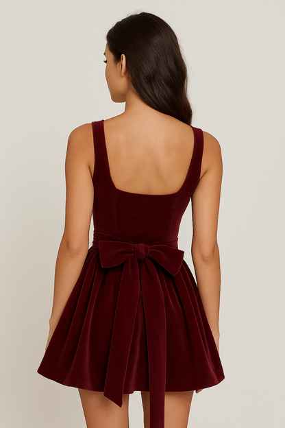Velvet Bow Back Mini Dress