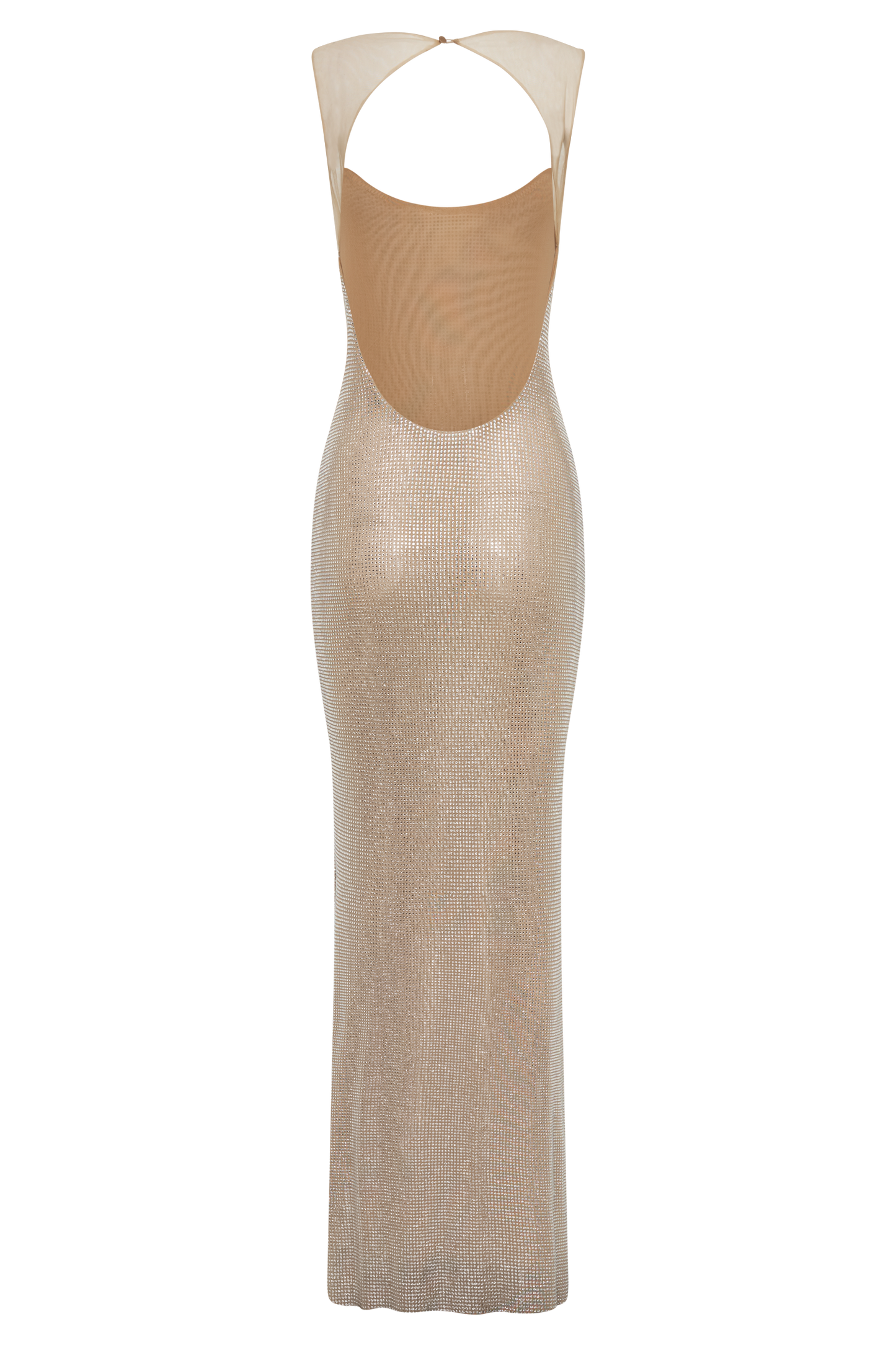 Crystal Mesh Backless Maxi Dress
