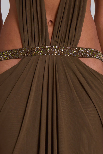 Khaki Crystal Maxi Dress