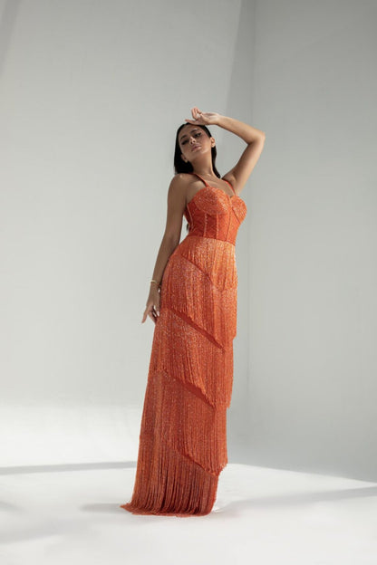 Orange Ruffle Maxi Dress