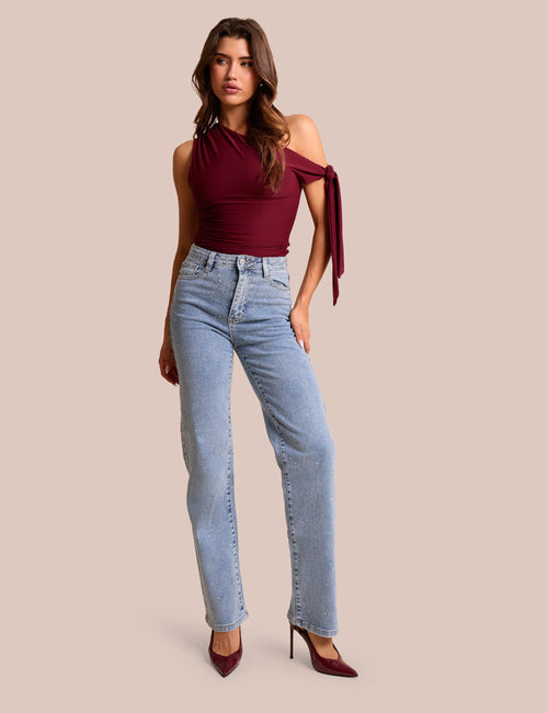 Rhinestone Straight Leg Jeans