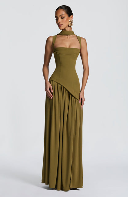 DEEP OLIVE MAXI DRESS GOWN